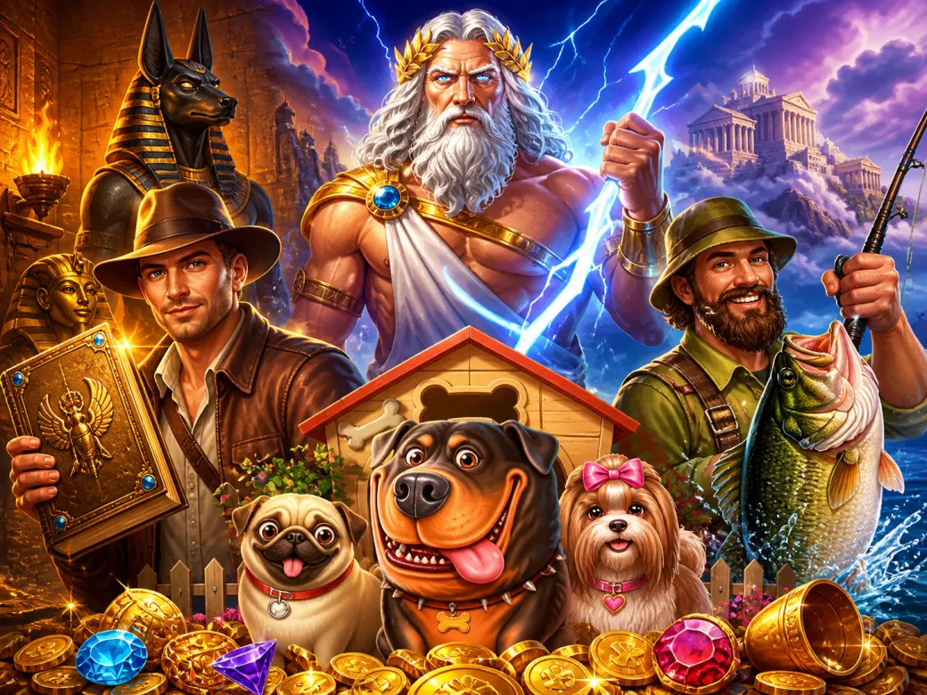 Illustration of fantasy-themed slot game characters and vibrant game world scenery for Pinco Casino.